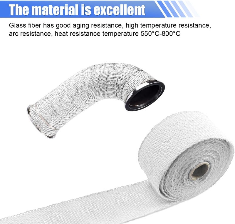 BDZMC 2" x 16 Ft Motorcycle Exhaust Heat Wrap Roll, Exhaust Manifold Heat Wrap Fiberglass Heat Shield Tape, Car Exhaust Tube Thermal Wrap Tape with 10 Stainless Locking Ties - Image 4
